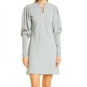 Veronica Beard Beckley sweatshirt dress with long puff sleeves.